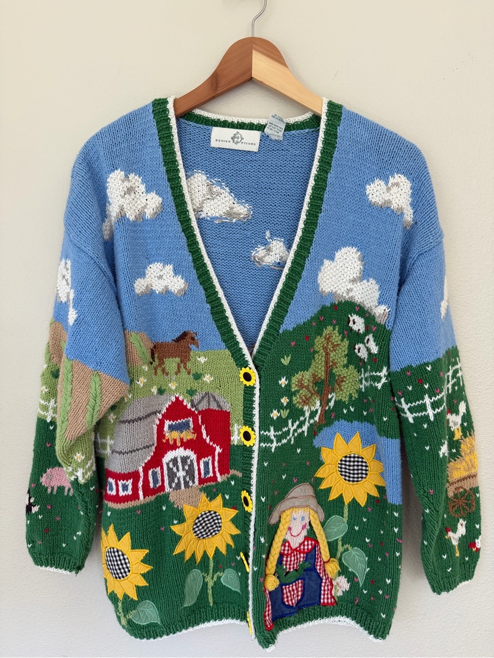 Design Options Vintage Farm Scene Knit Cardigan